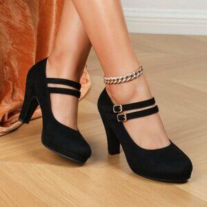 Double Buckle Design Round Toe Mary Jane Shoes - Never Worn